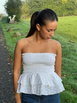 Milla broderi anglaise top - Hvid