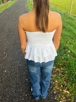 Milla broderi anglaise top - Hvid