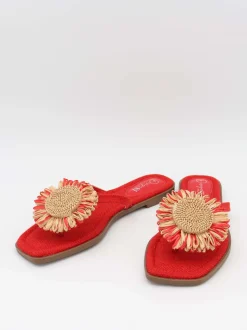 Minna sandaler med blomsterdetalje - Orange/guld