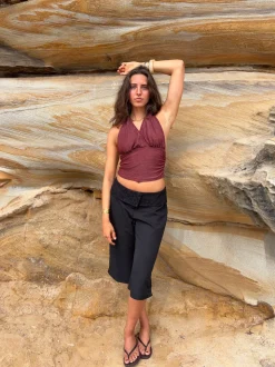 Mira halternecktop med glimmer - Rust