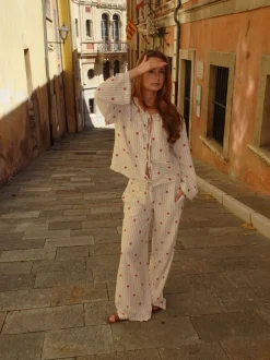 Miran bluse med solmønster - Beige/rød