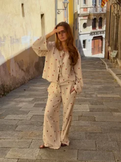 Mireille bukser med sol mønster - Beige/rød