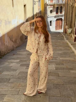 Mireille bukser med sol mønster - Beige/rød