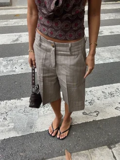 Nayaly bermudashorts med striber - Beige