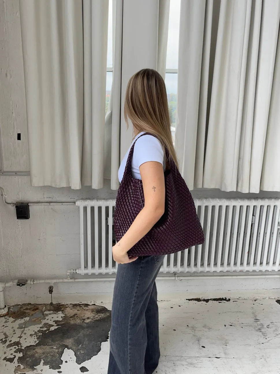 New York flettet taske - Bordeaux/lilla