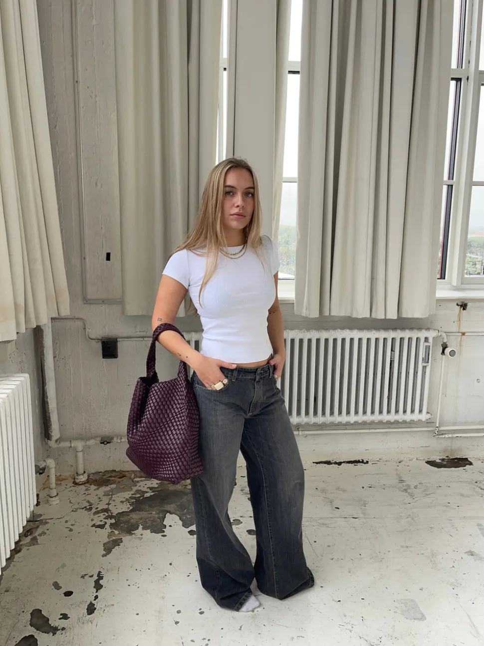 New York flettet taske - Bordeaux/lilla