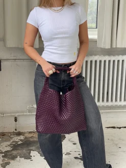 New York flettet taske - Bordeaux/lilla