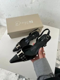 Nida slingback stiletter med spænde - Sort