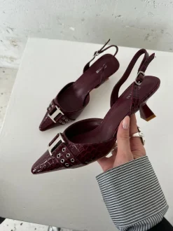 Nida slingback stiletter med spænde - Vinrød