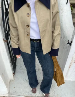 Noami kort jakke med krave - Beige/navy