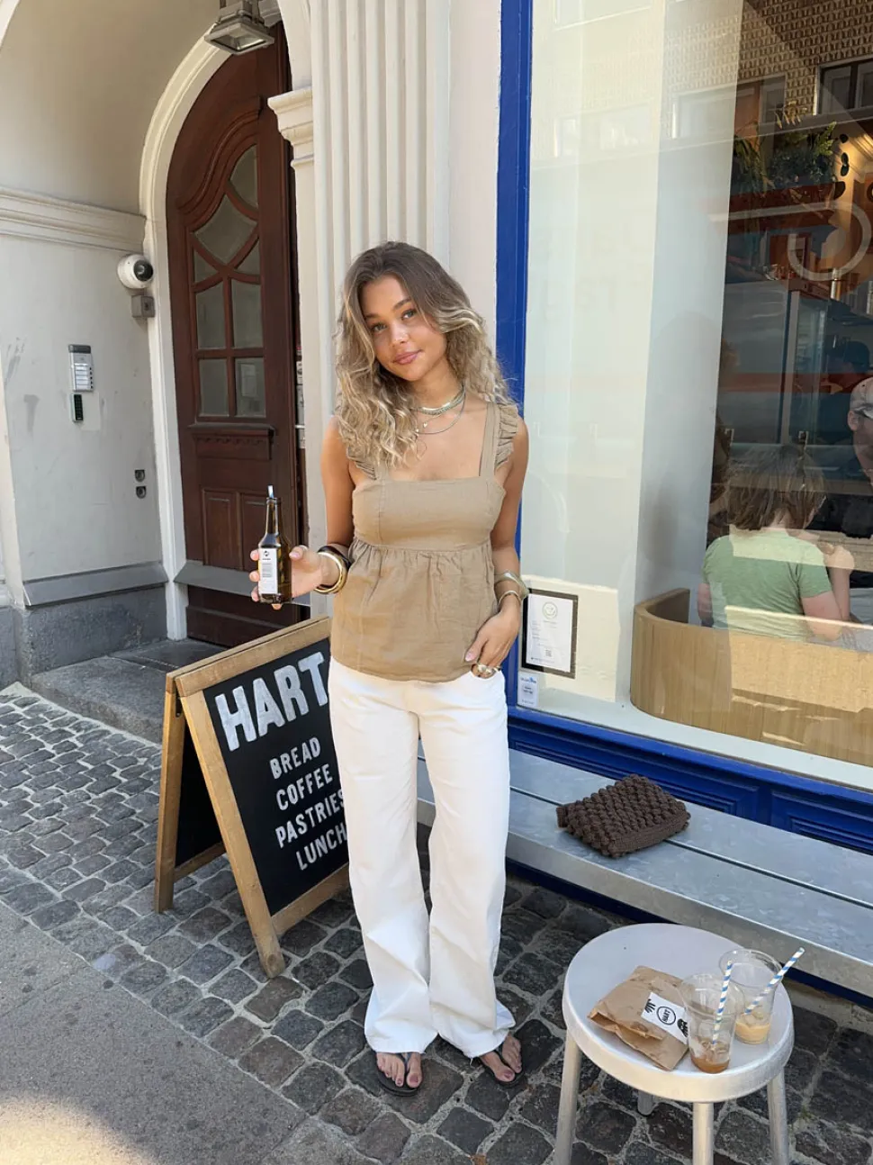 Noor top i hørblanding - Mørk beige