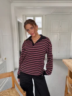 Nova polo med striber - Rød/hvid/sort