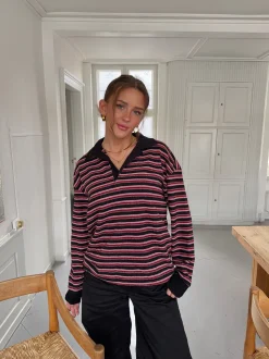 Nova polo med striber - Rød/hvid/sort