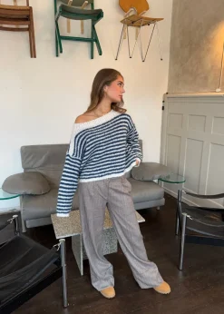 Odetta striktrøje med striber - Hvid/navy