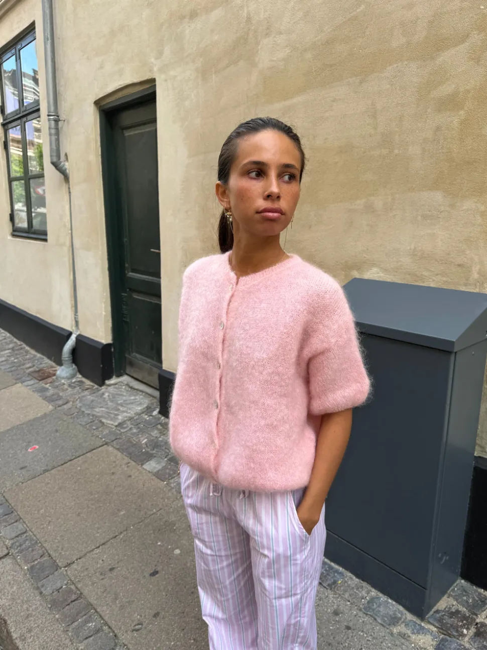 Olivia kortærmet mohair cardigan - Lyserød
