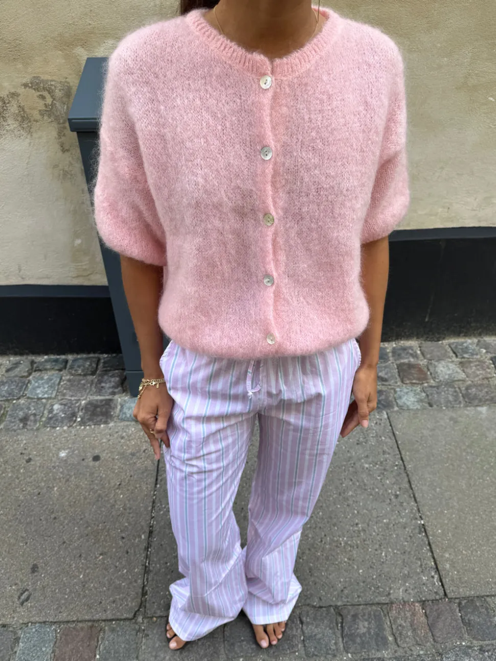 Olivia kortærmet mohair cardigan - Lyserød