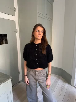 Olivia kortærmet mohair cardigan - Sort