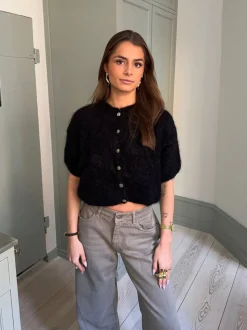 Olivia kortærmet mohair cardigan - Sort