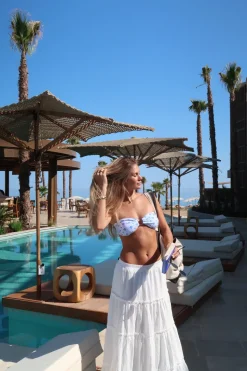 Oliviana bandeau bikini med mønster - Blå/hvid