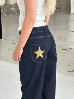 Oversized stjerne jeans - Guld stjerner