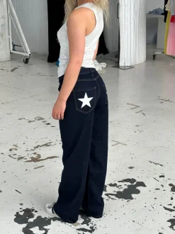 Oversized stjerne jeans - Hvide stjerner
