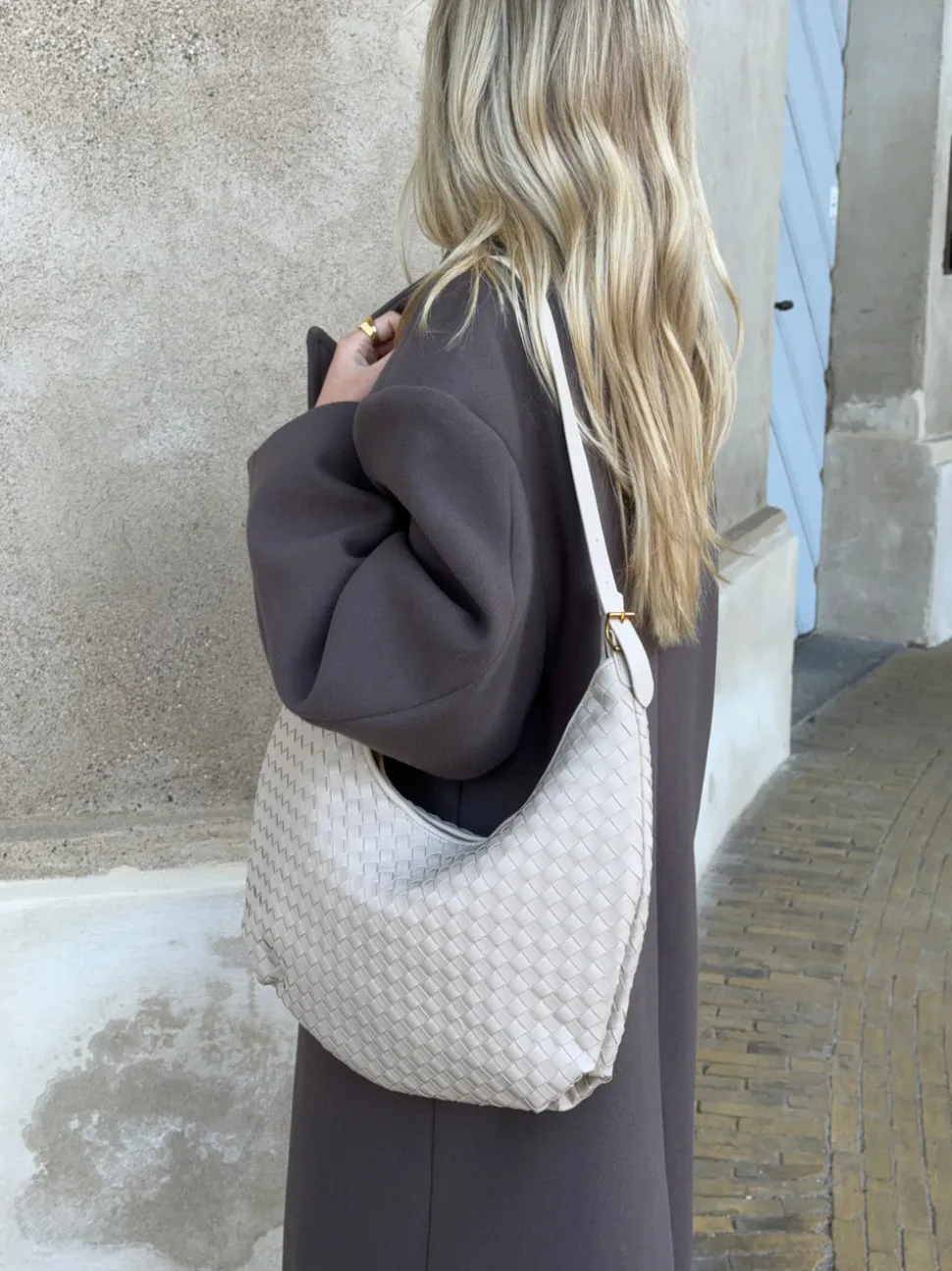 Palma flettet skuldertaske - Beige