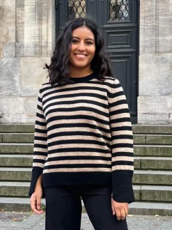 Paulina striktrøje - beige/sort
