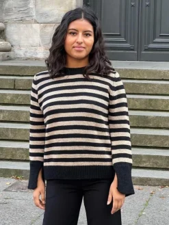 Paulina striktrøje - beige/sort