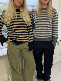 Paulina striktrøje - Lysegrå/mørkegrå
