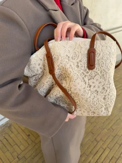 Porto Alegre skuldertaske med blonde - Beige
