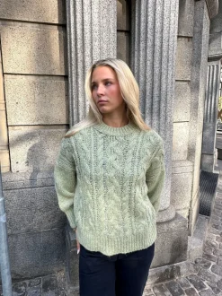 Raffaella kabelstrik med ballonærmer - Sage grøn