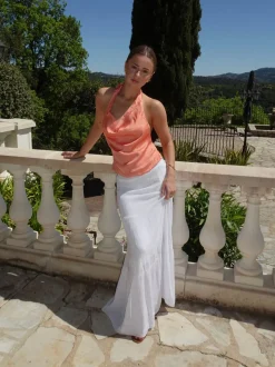 Rannvá satin halternecktop - Orange