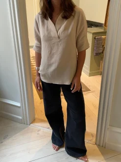 Ria bluse i hørblanding - Beige