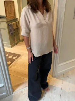 Ria bluse i hørblanding - Beige