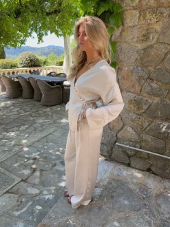 Rianah satin bluse med bindebånd - Hvid
