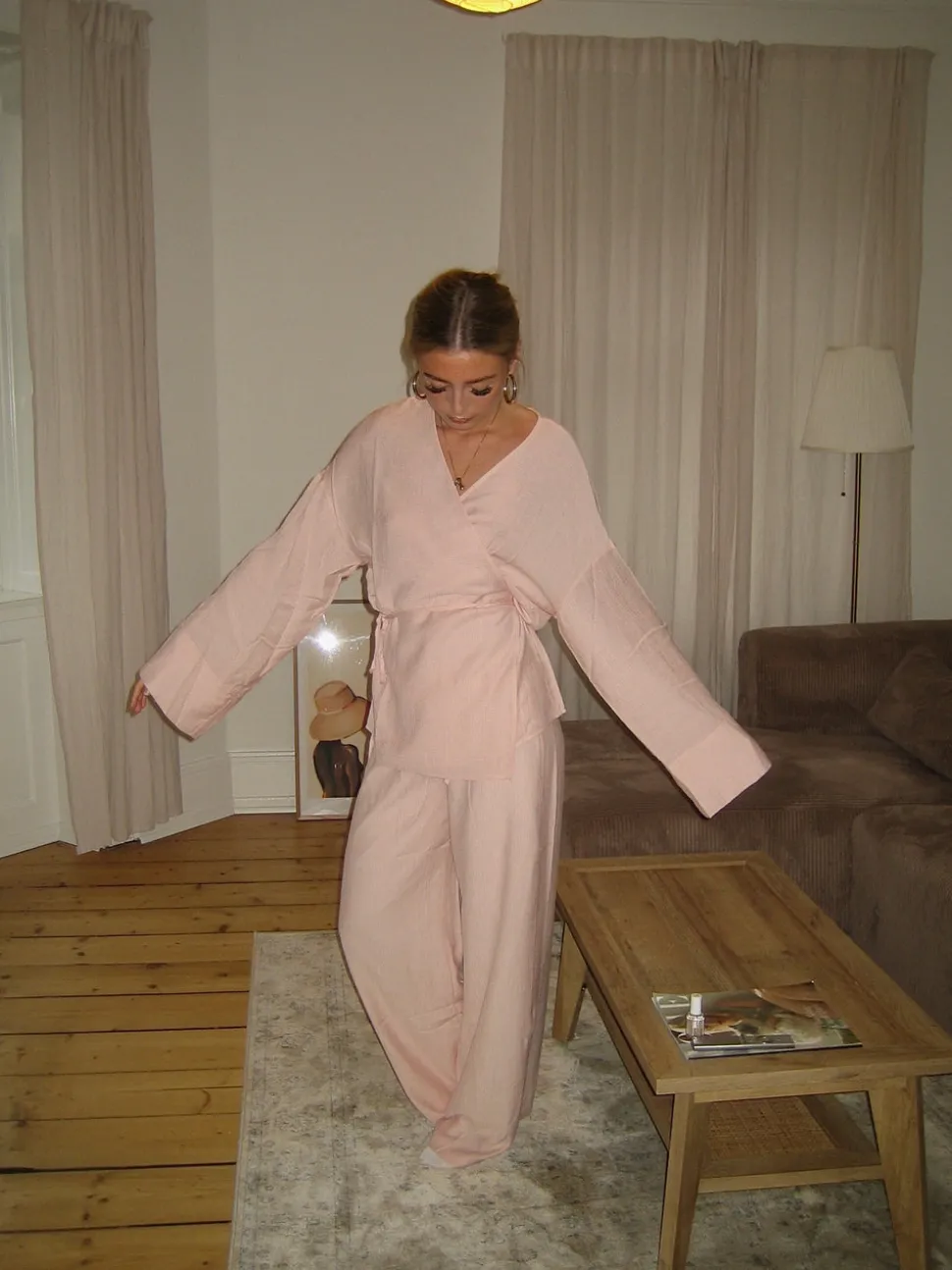 Rikki bluse med bindebånd - Lys rosa