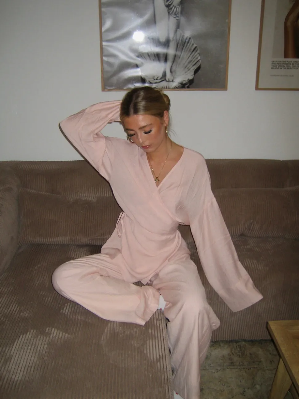 Rikki bluse med bindebånd - Lys rosa