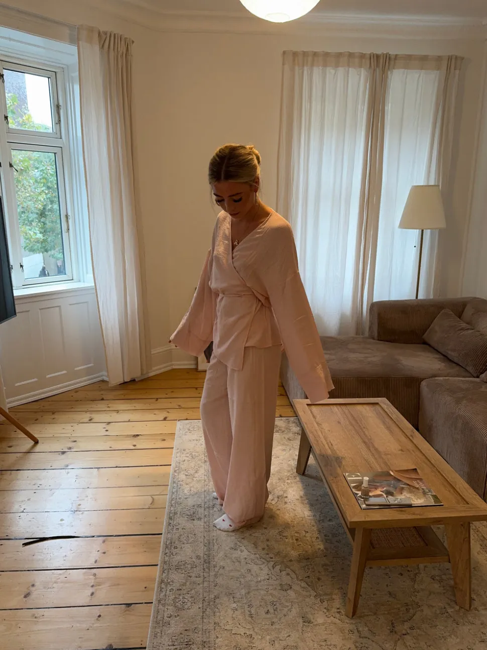 Rikki bluse med bindebånd - Lys rosa