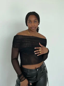Romee mesh off-shoulder bluse