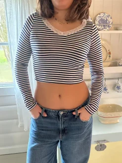 Ruth stribet bluse - sort/hvid