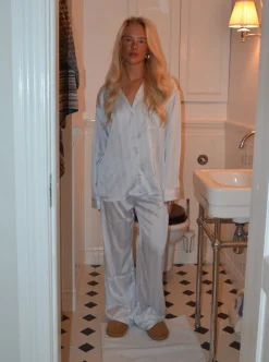 Sabine satin pyjamasbukser - Lyseblå
