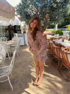 Safaria kjole med zebraprint - Off white/brun