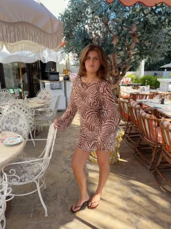 Safaria kjole med zebraprint - Off white/brun