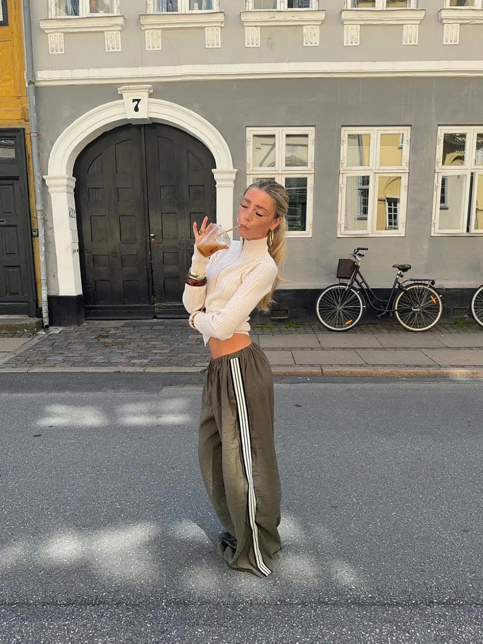 Samantha bukser med stribe detaljer - Kaki