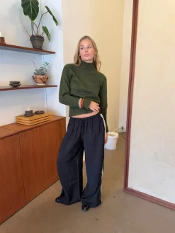 Samantha bukser med stribe detaljer - Sort/hvid