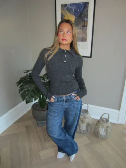 Sandra strikket polo - Mørk grå
