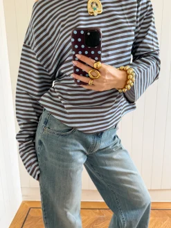 Scandivv bluse med striber - Blå/brun