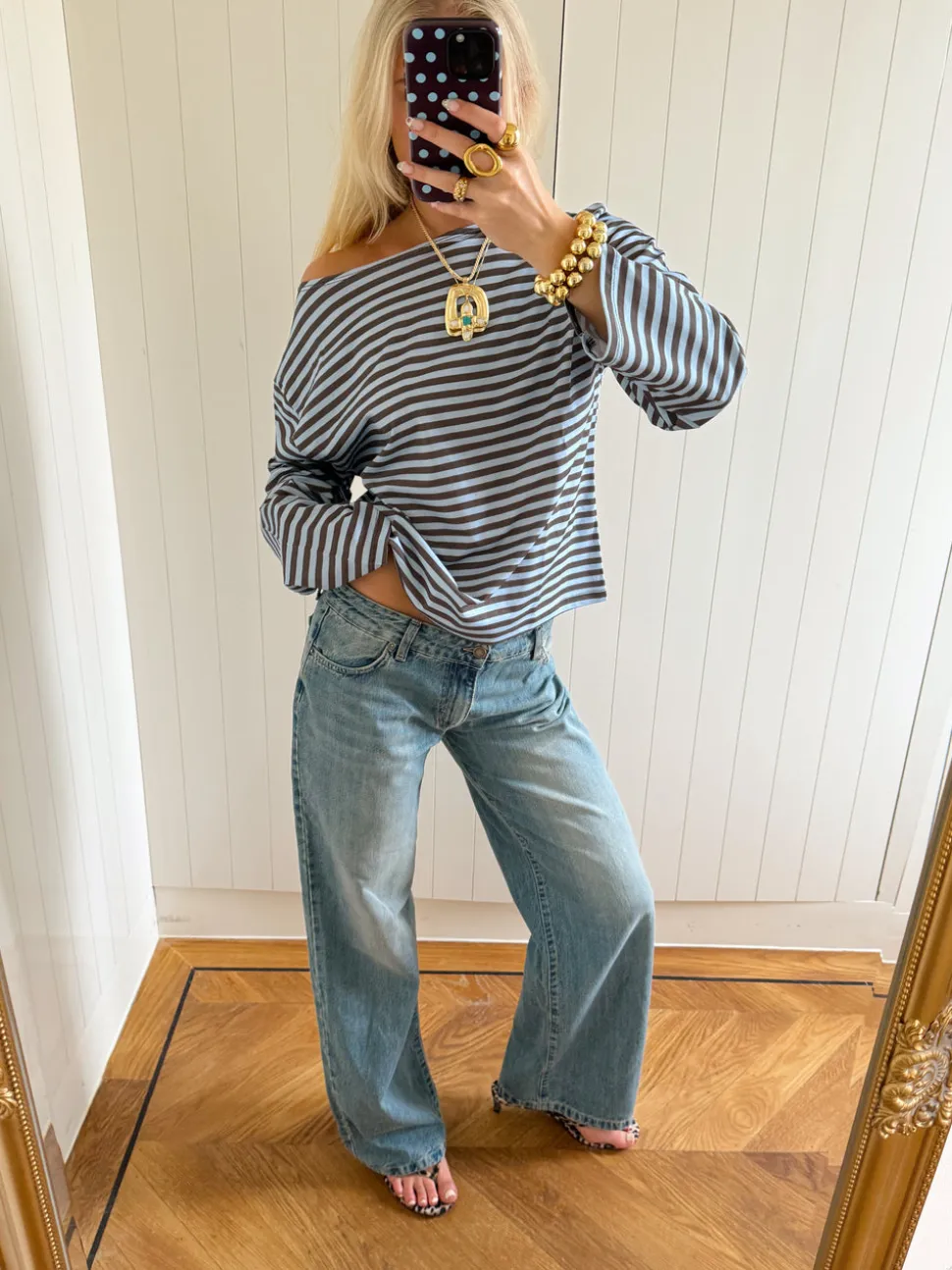 Scandivv bluse med striber - Blå/brun