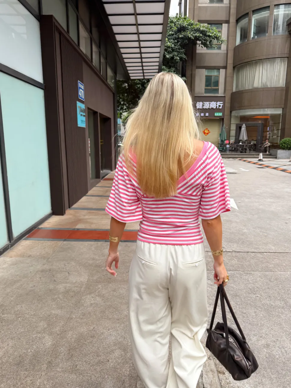 Scandivv bluse med striber - Pink/hvid