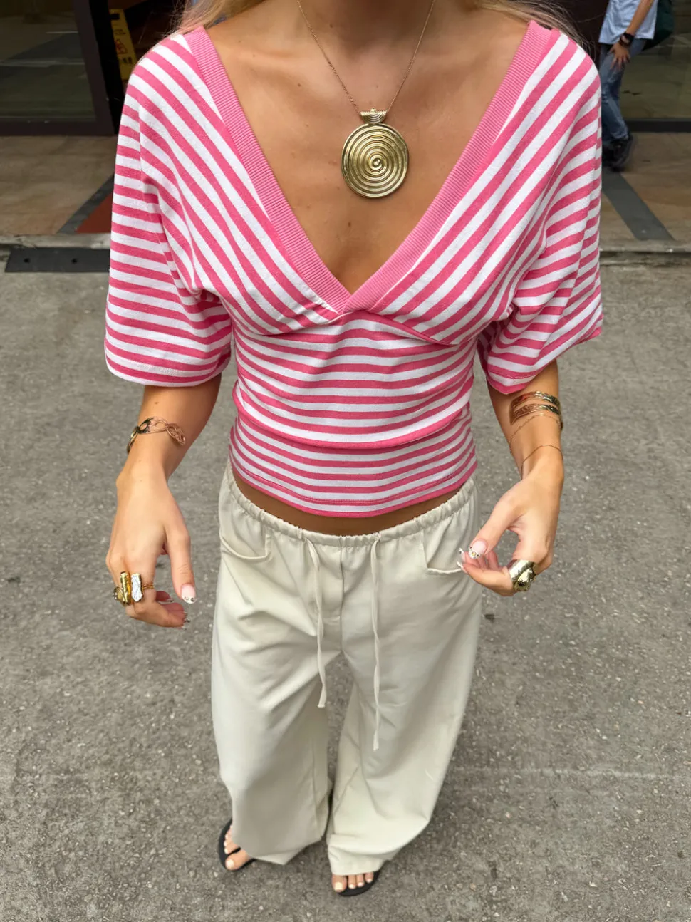 Scandivv bluse med striber - Pink/hvid